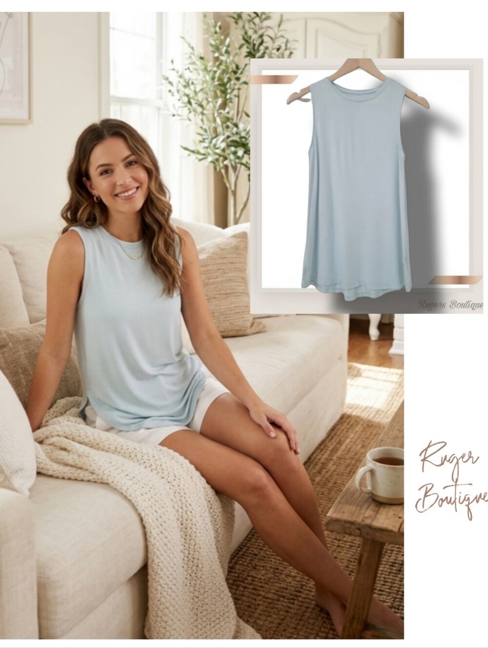 🌿A New Day Women's XS Sea Green Soft Sleeveless Scoop Hem Blouse
